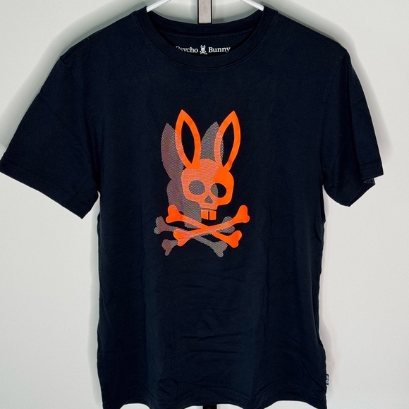 Psycho Bunny Men’s Cleveland Graphic Tee Blue and Orange Short Sleeve Tee - Picture 1 of 5
